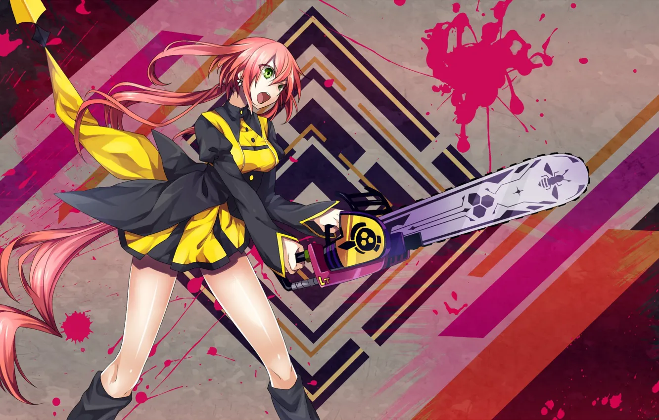 Photo wallpaper kawaii, girl, blood, pink hair, green eyes, long hair, woman, anime