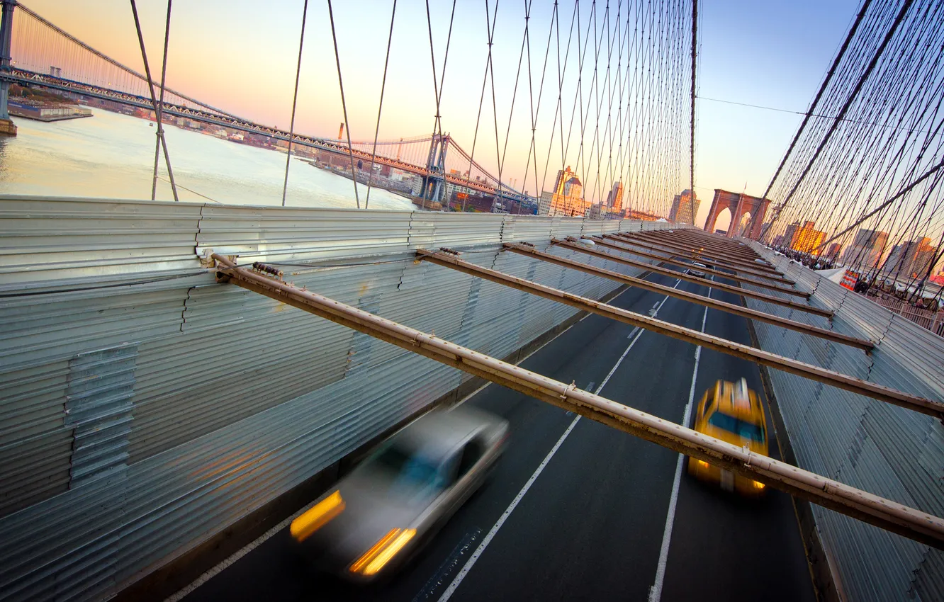 Photo wallpaper bridge, USA, car, New York, Brooklyn