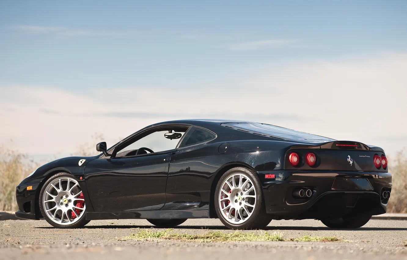 Photo wallpaper the sky, black, Ferrari, rear view, 360, Ferrari 360, Challenge Stradale