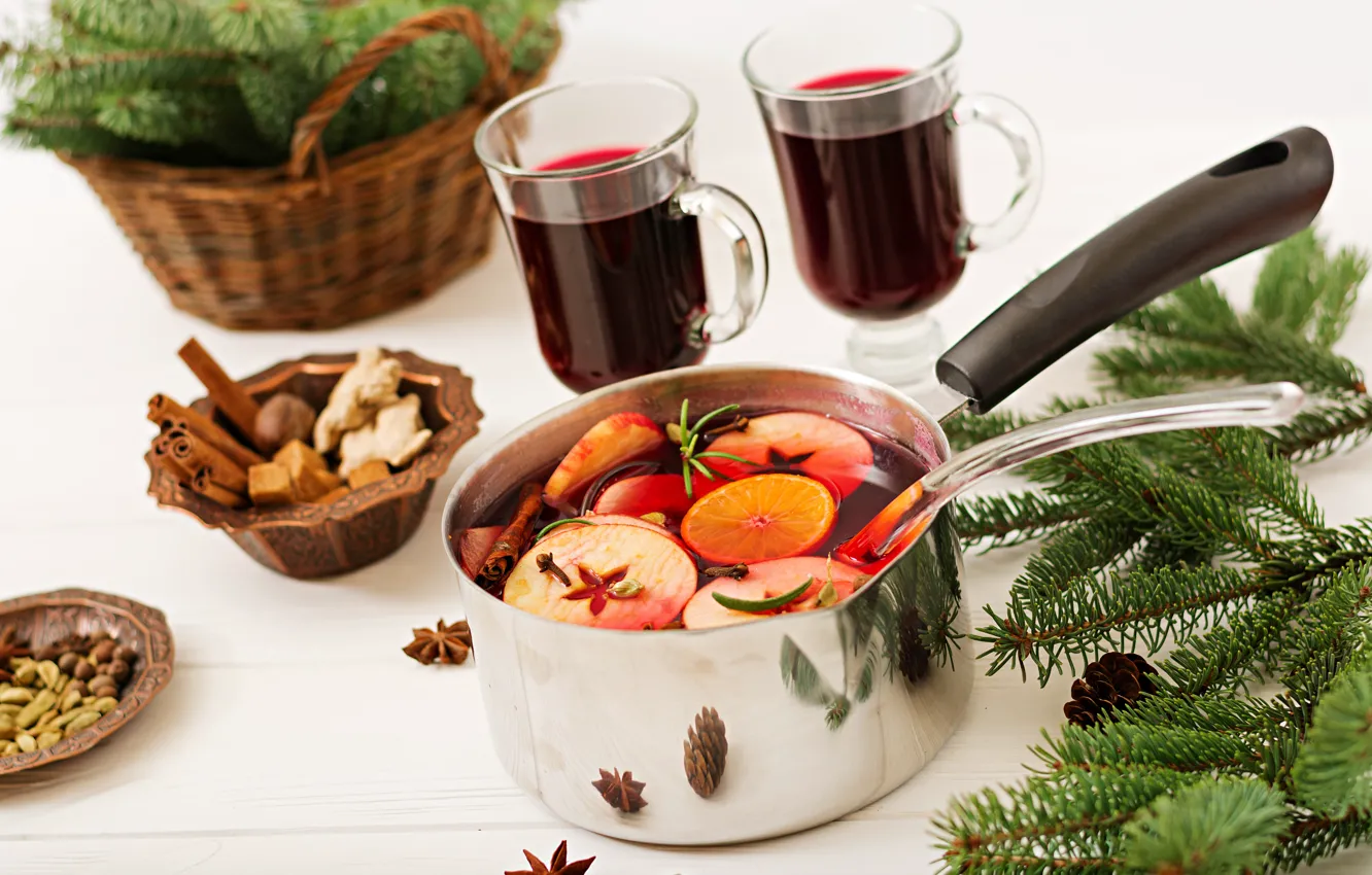 Photo wallpaper tea, glass, mulled wine, scoop