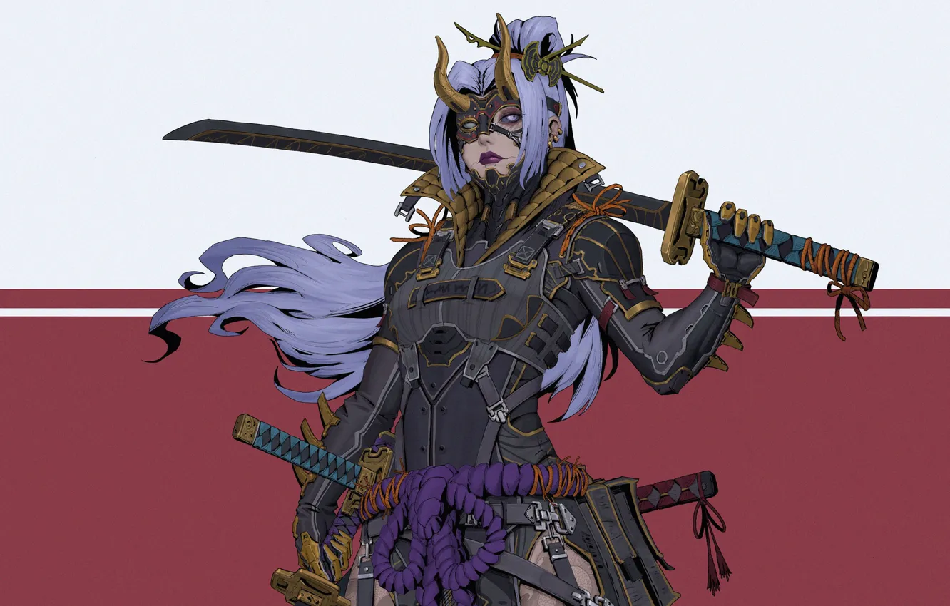 Photo wallpaper girl, katana, warrior, art
