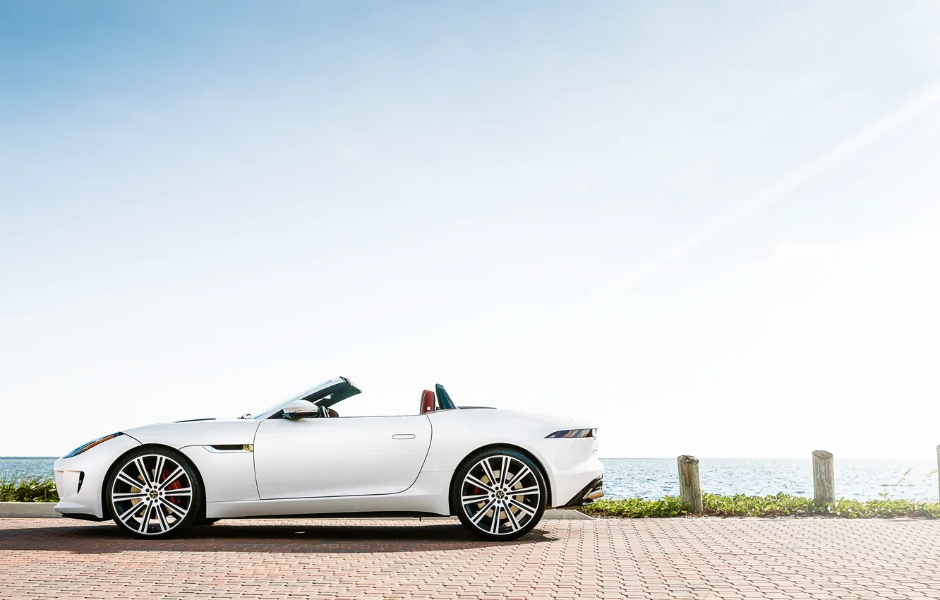 Photo wallpaper Jaguar, white, F-Type, profile