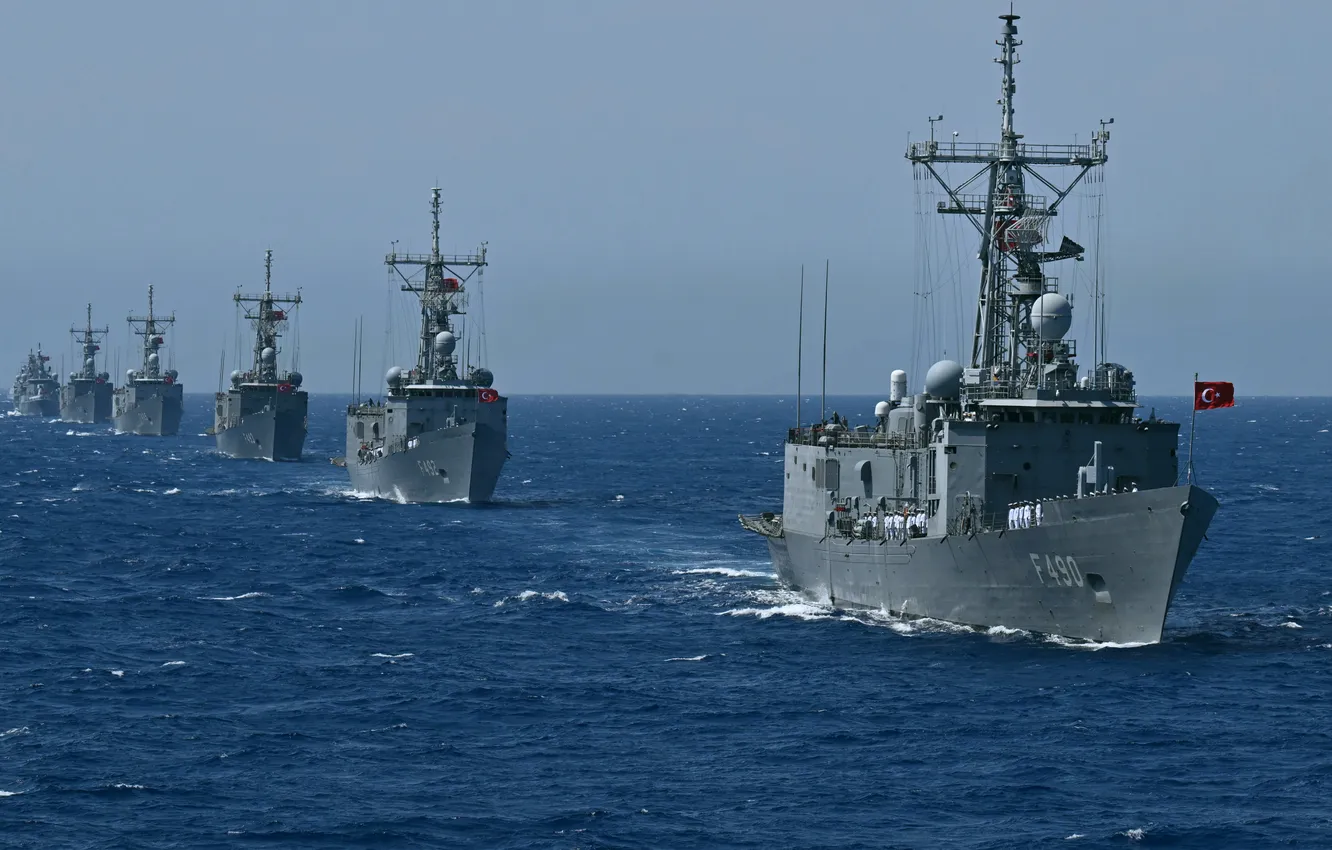 Photo wallpaper ship, exercises, Turkish Navy, TCG Gaziantep
