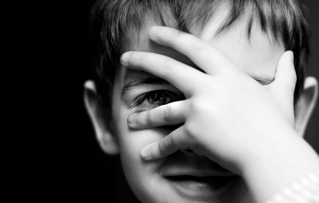 Photo wallpaper children, face, background, black and white