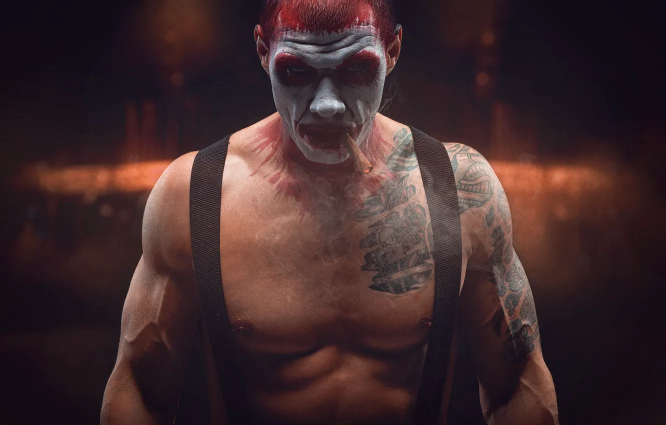 Photo wallpaper clown, tattoo, cigar, makeup, braces, Sergey Stepanov