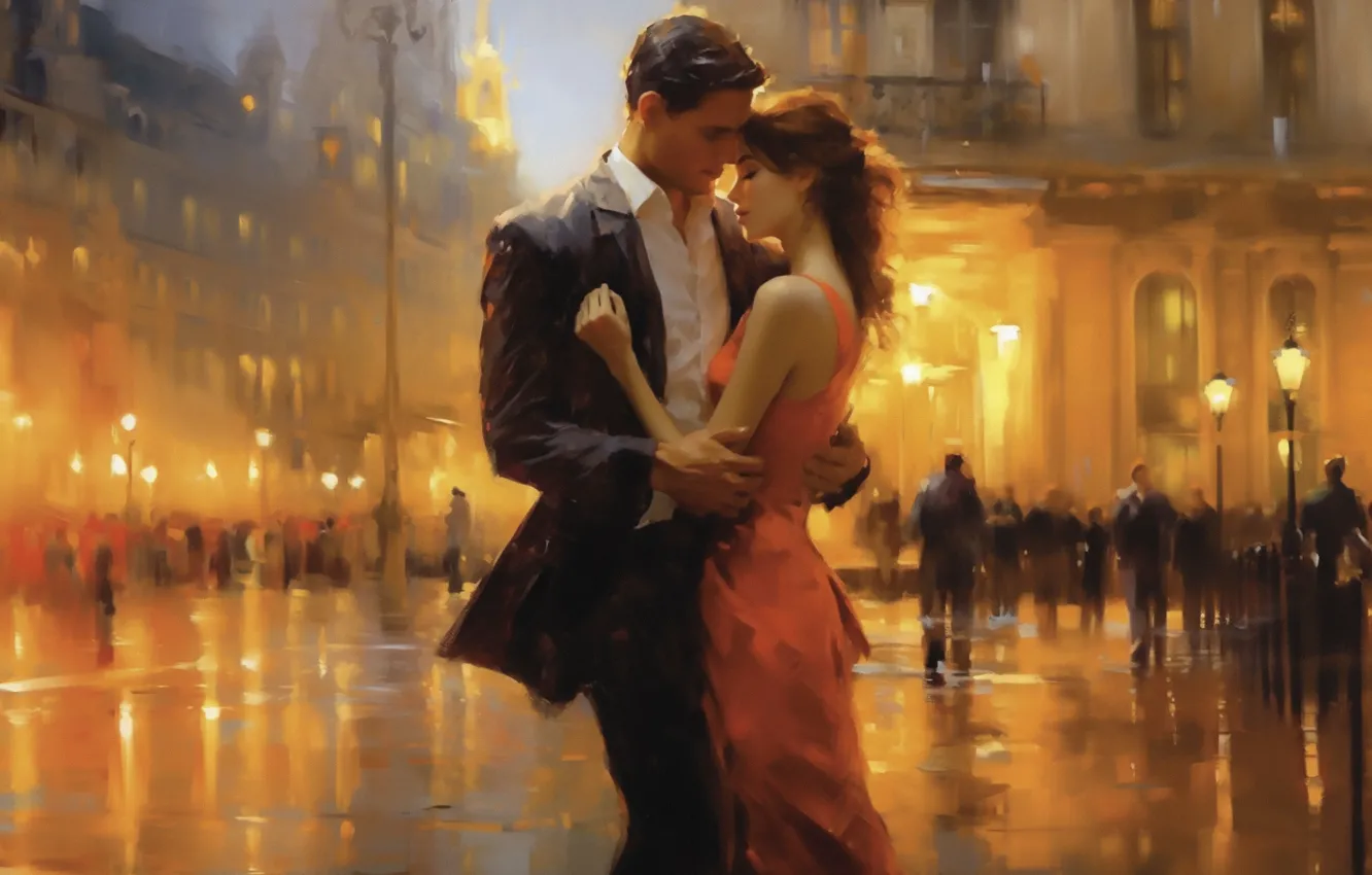 Photo wallpaper girl, love, passion, woman, pair, male, strokes, digital painting