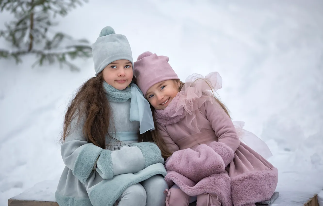 Photo wallpaper winter, snow, children, girls, Anastasia Barmina, Anastasia Barmina