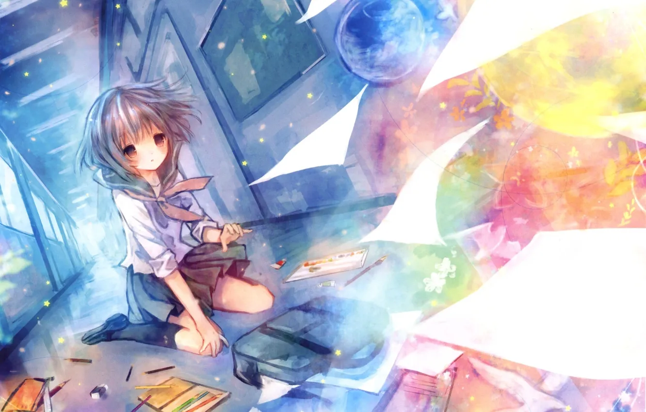 Photo wallpaper figure, anime, pencils, girl, portfolio