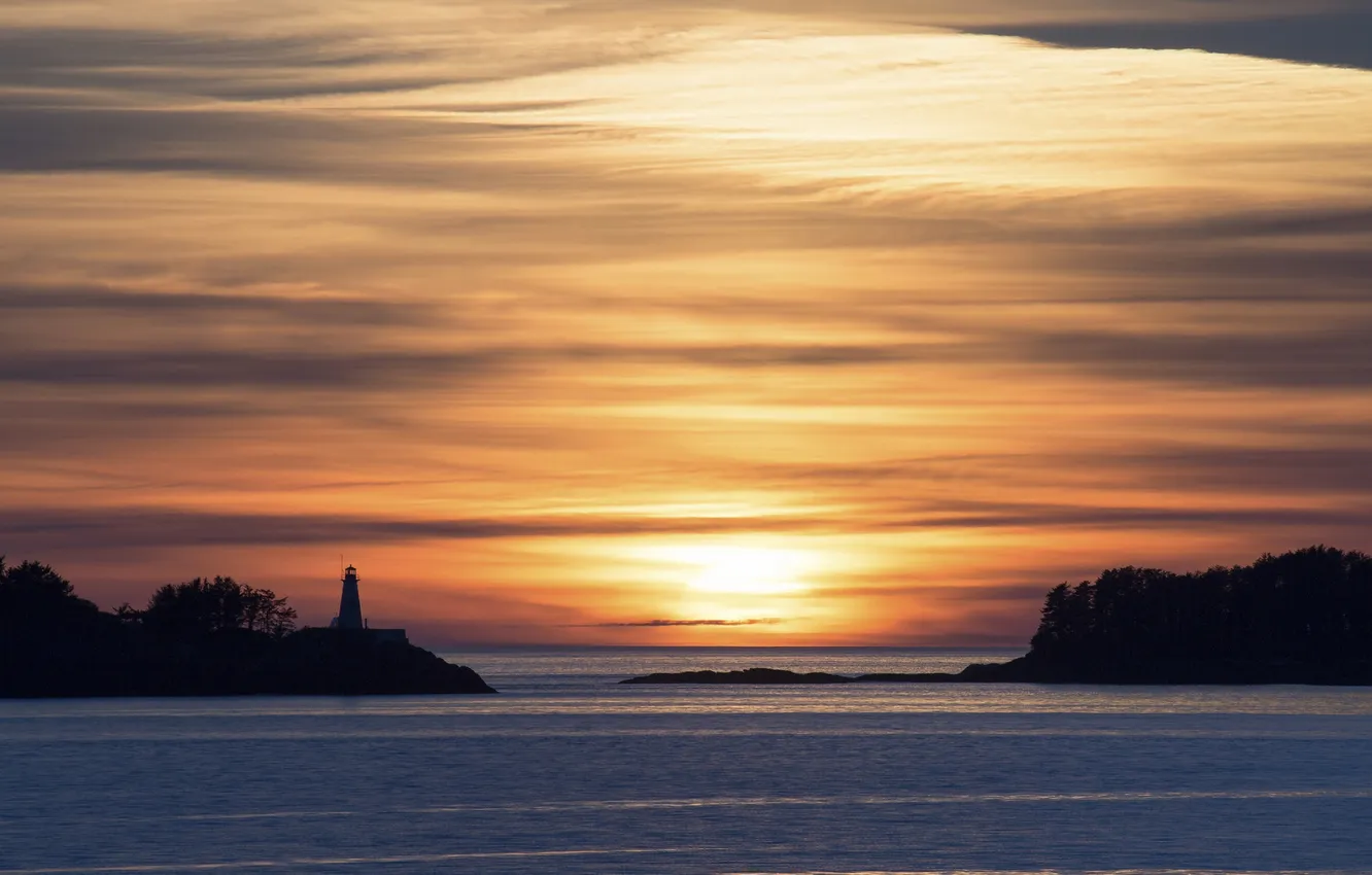 Photo wallpaper British Columbia, Sunset, Lighthouse