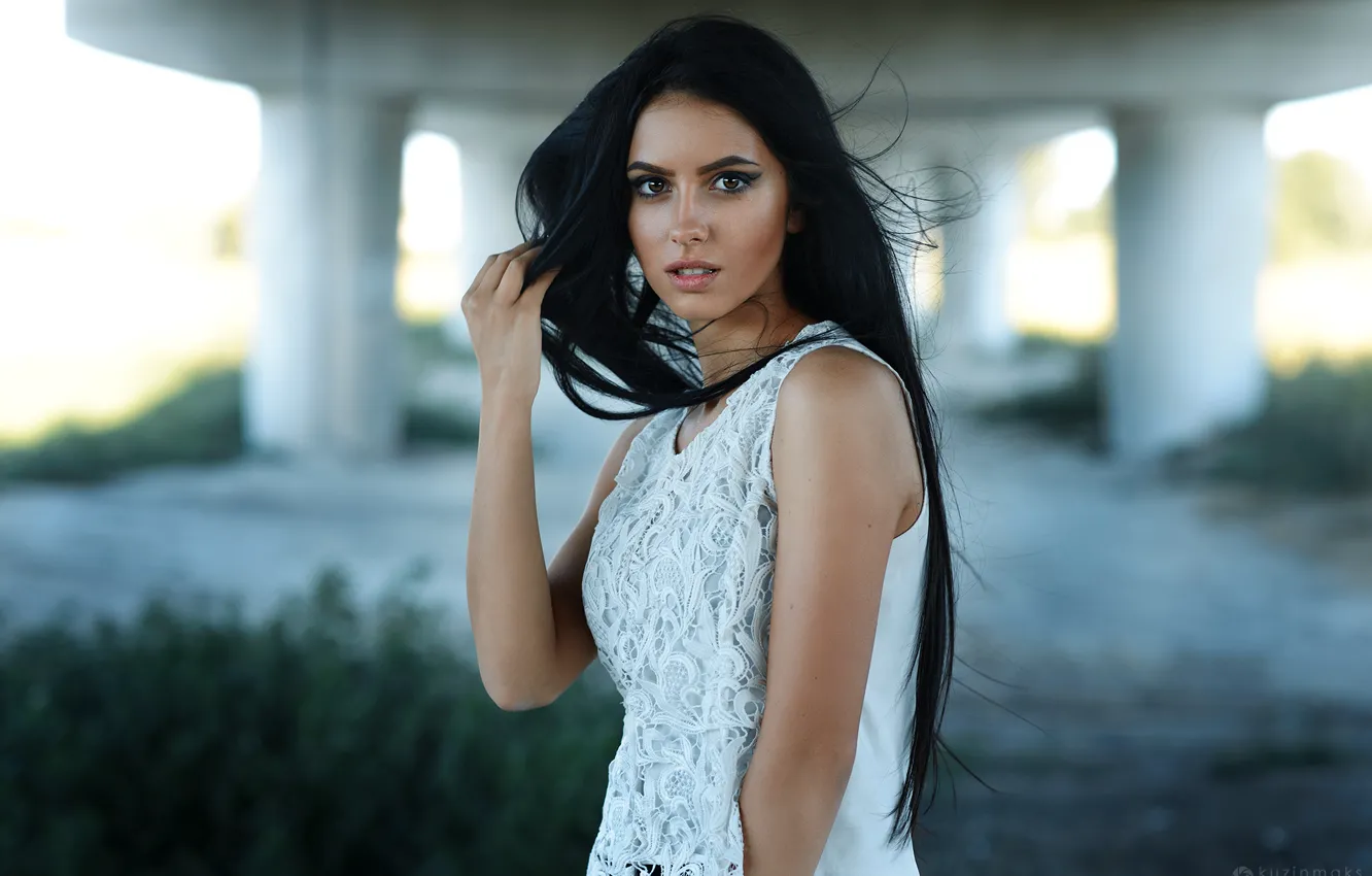 Wallpaper girl, white, model, portrait, dress, beauty, long