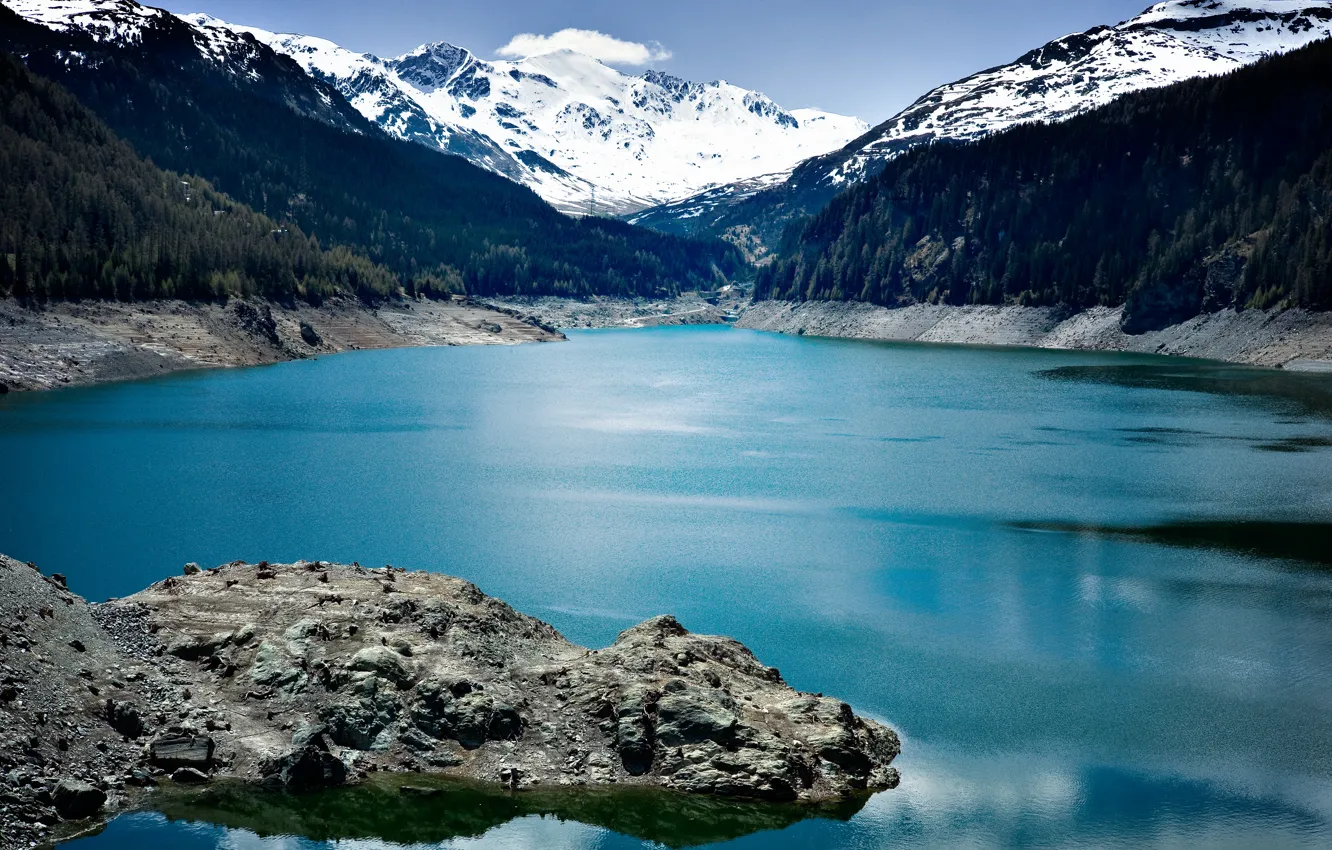 Photo wallpaper the sky, mountains, lake, stones, blue-eyed lakes