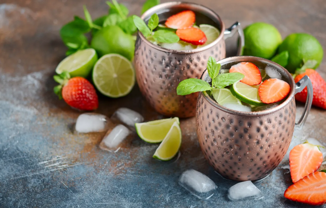 Photo wallpaper drink, lime, strawberry, ice