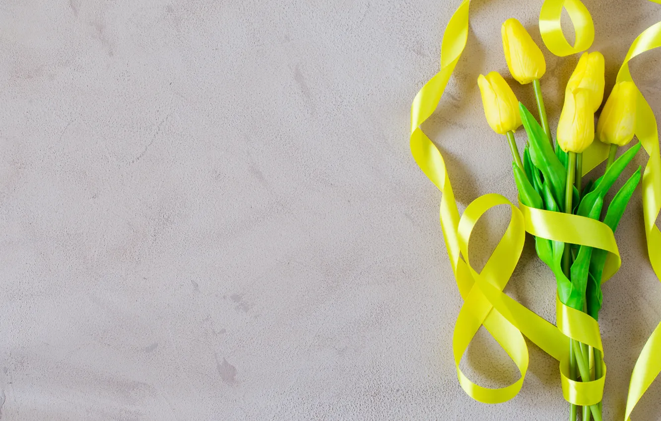 Photo wallpaper love, yellow, bouquet, tape, tulips, love, yellow, flowers