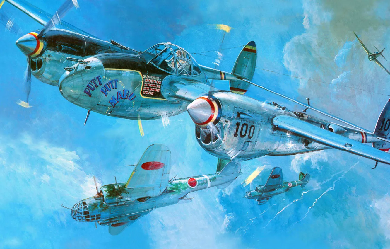 Photo wallpaper figure, art, Lightning, Lockheed, UNITED STATES AIR FORCE, P-38, American heavy fighter, reconnaissance aircraft