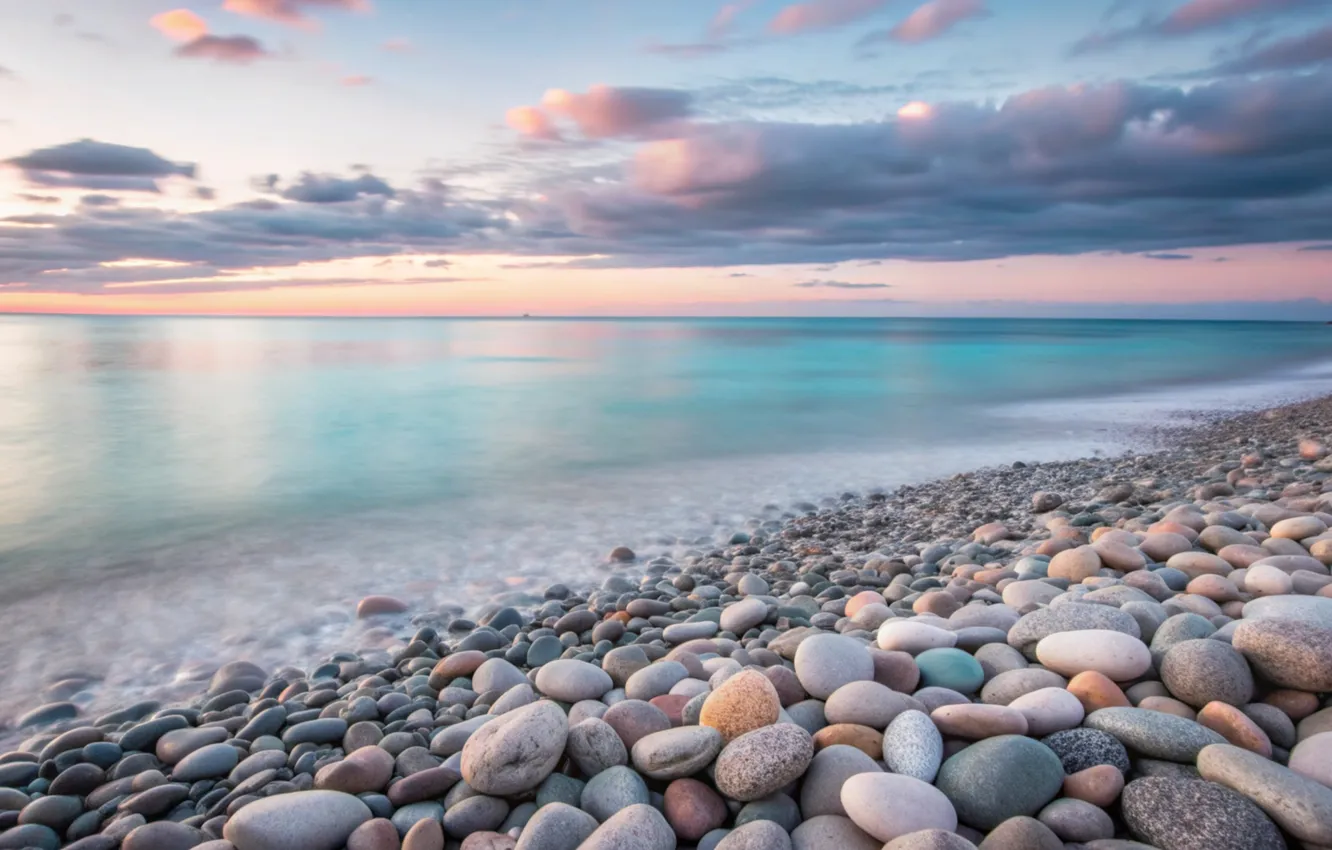 Photo wallpaper sea, wave, beach, summer, the sky, pebbles, shore, waves