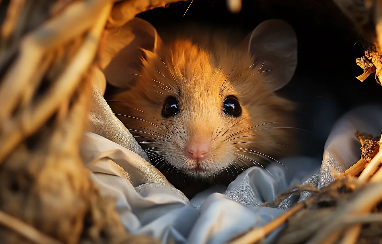 Photo wallpaper look, mouse, mouse, muzzle, face, rodent, closeup, digital art