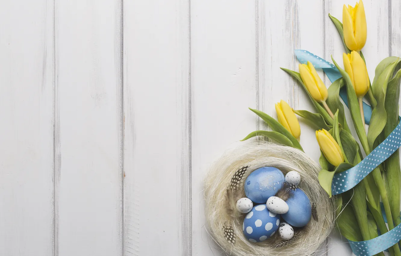 Photo wallpaper holiday, spring, Easter, tape, tulips, wood, decor, Easter