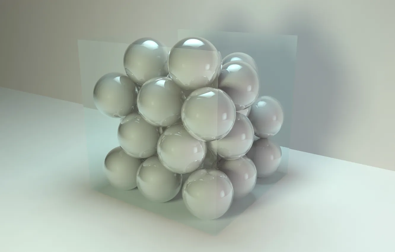 Photo wallpaper glass, cube, square, sphere, Rendering