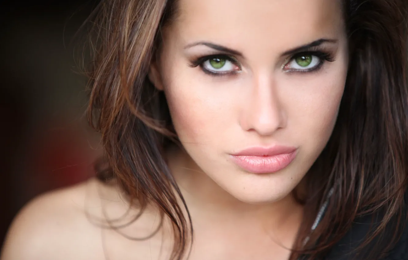 Photo wallpaper look, girl, face, hair, makeup, lips, green eyes, Agnieszka Jaworska