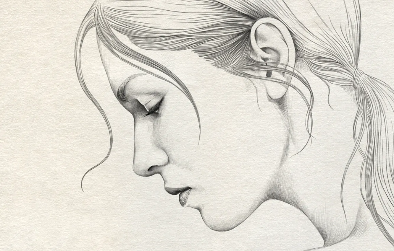 Photo wallpaper girl, paper, figure, portrait, profile, pencil, painting, art