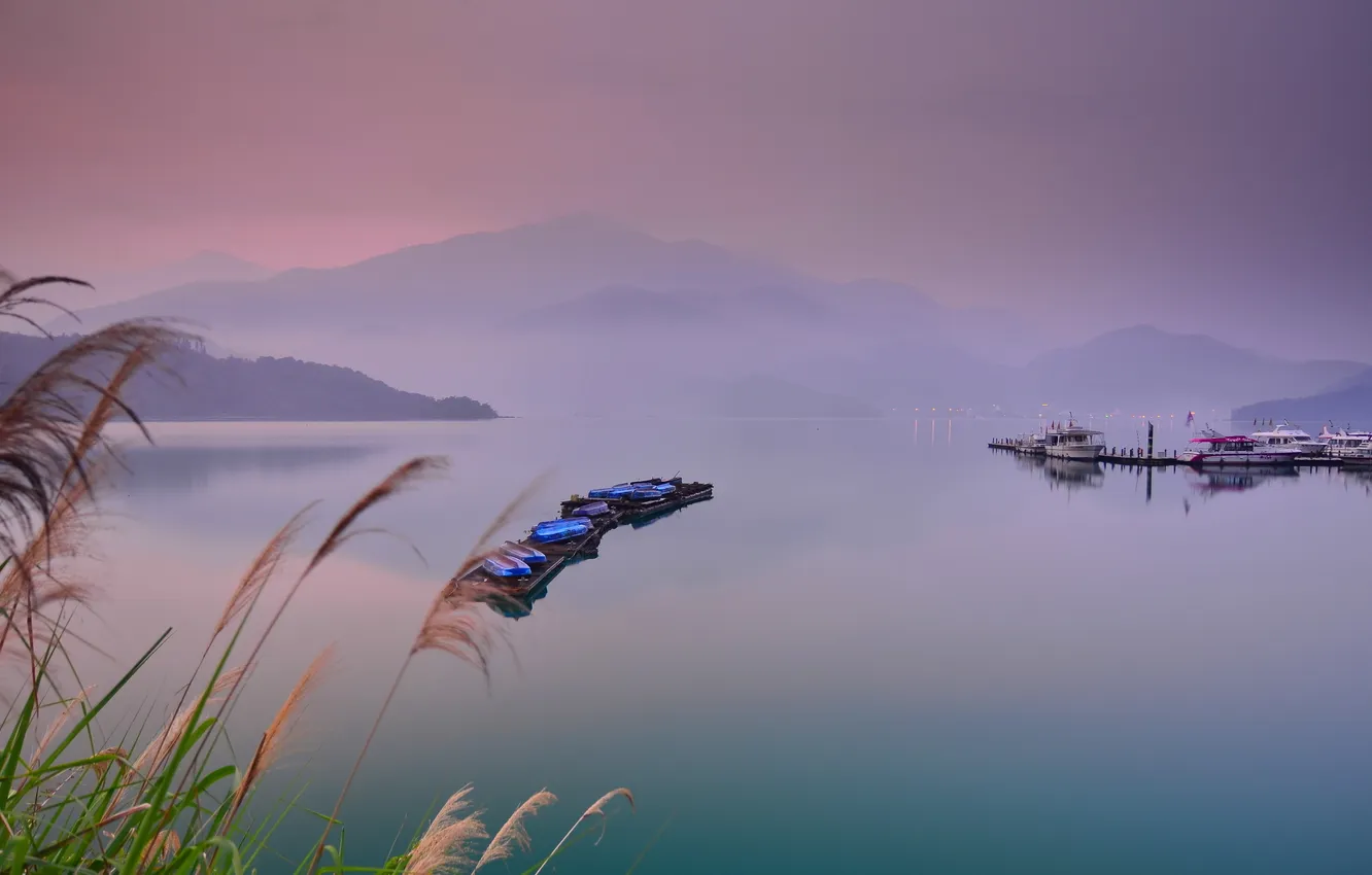 Photo wallpaper landscape, nature, lake, boats