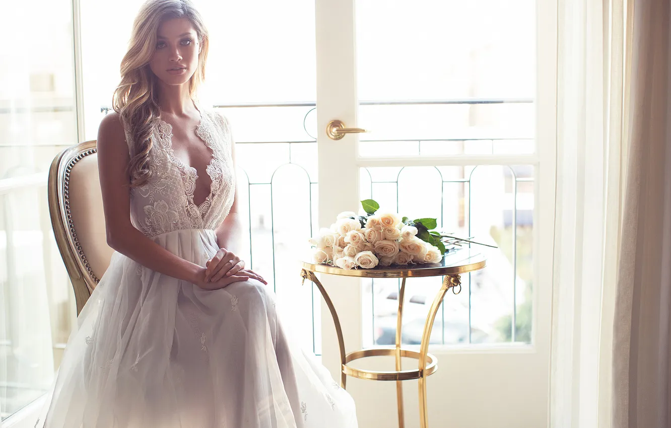 Photo wallpaper girl, dress, beautiful, model, sweet, long-haired, tanned, slim