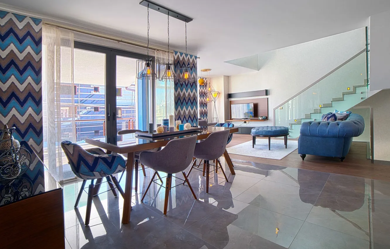 Photo wallpaper design, style, interior, ladder, living room, dining room