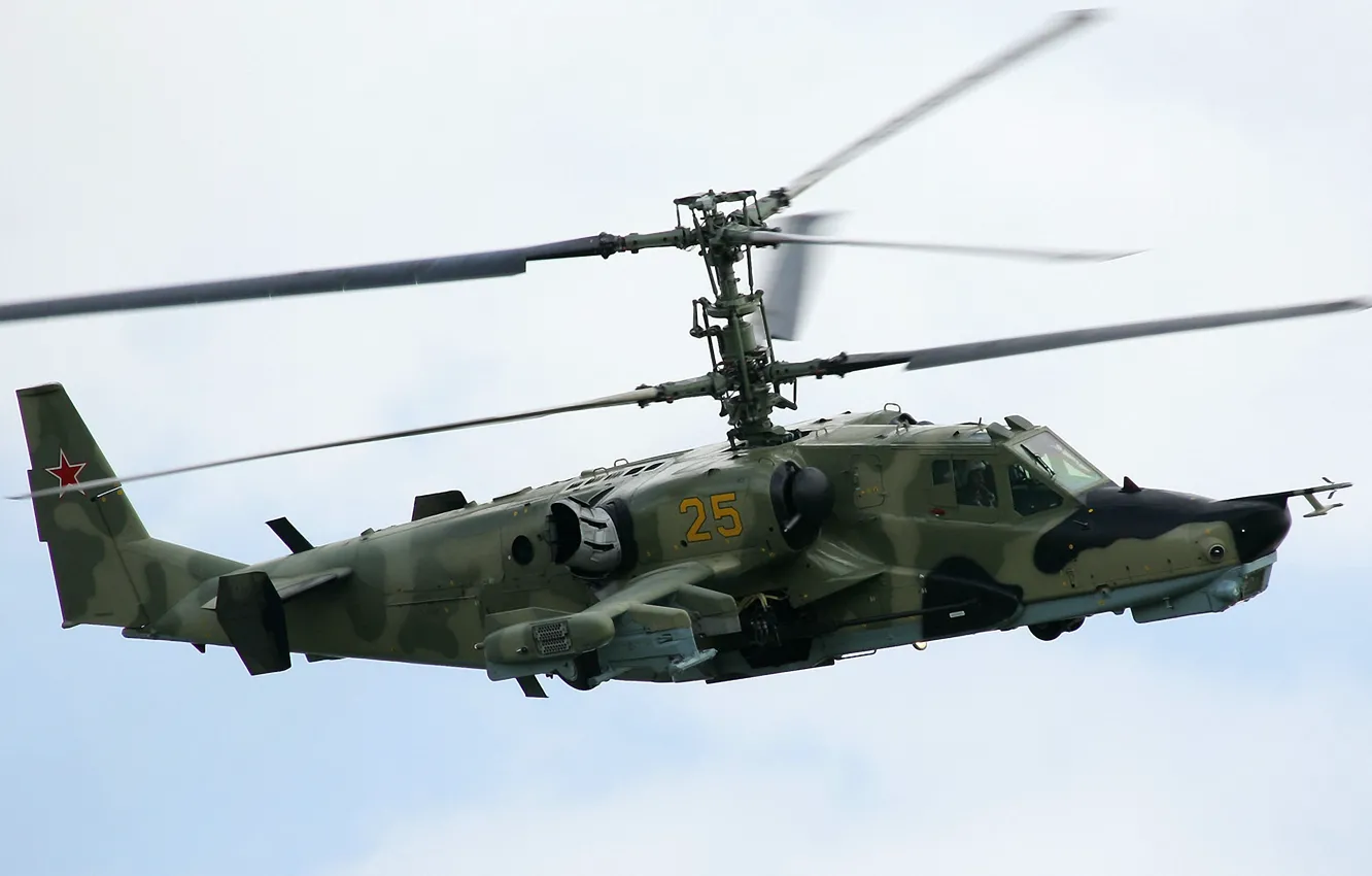 Photo wallpaper flight, cabin, gun, helicopter, camouflage, suspension, blades, Kamov