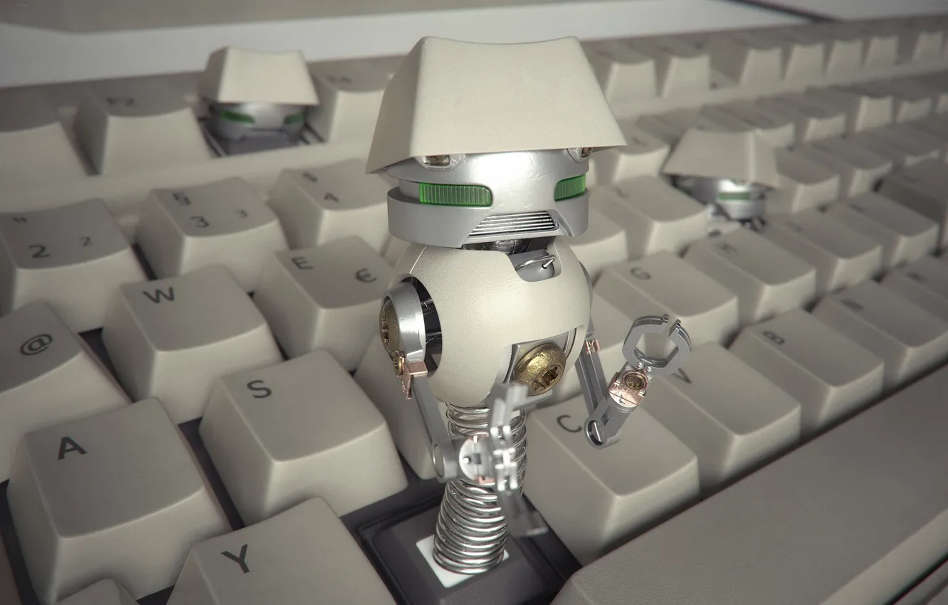 Photo wallpaper robot, keys, keyboard, Claudia
