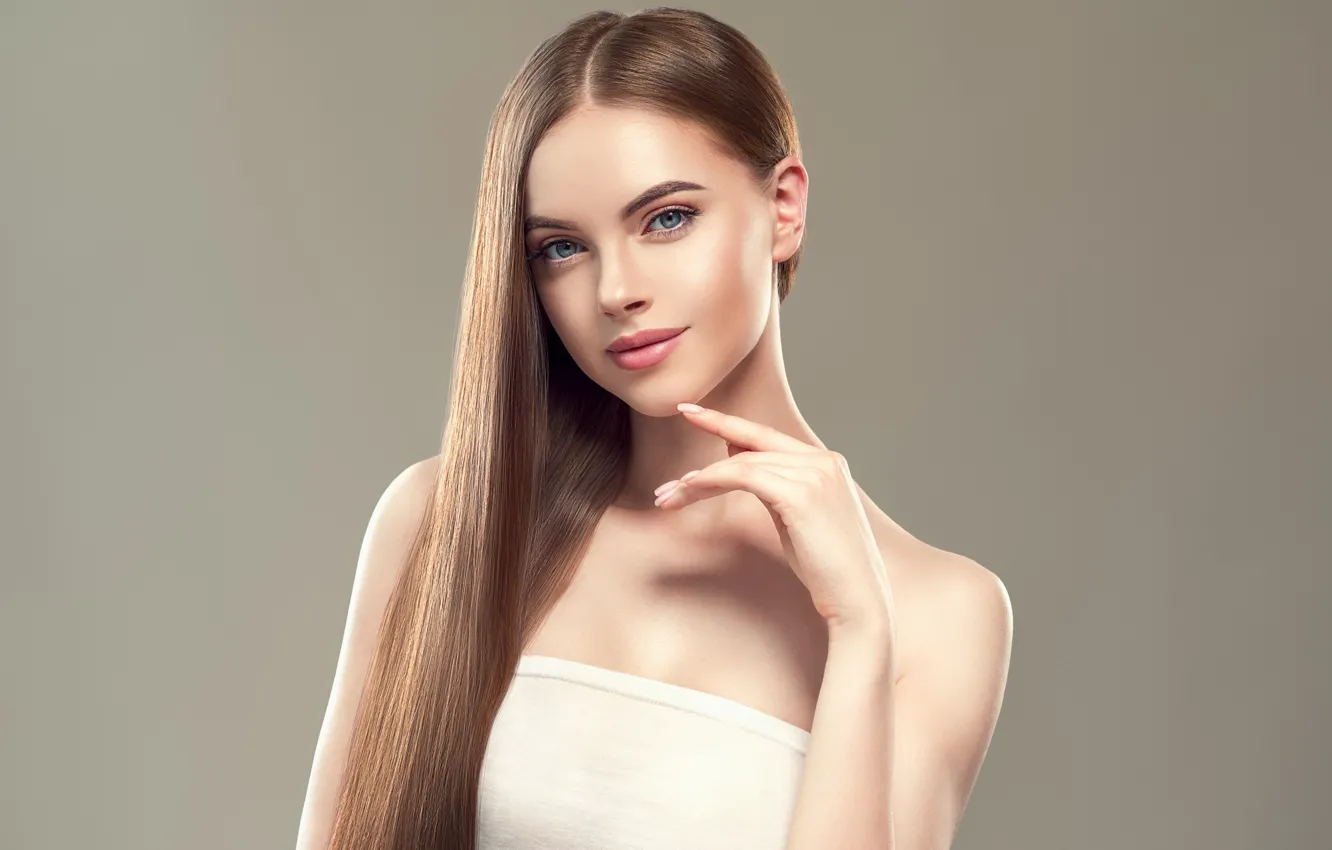 Photo wallpaper look, pose, background, portrait, makeup, hairstyle, brown hair, beauty