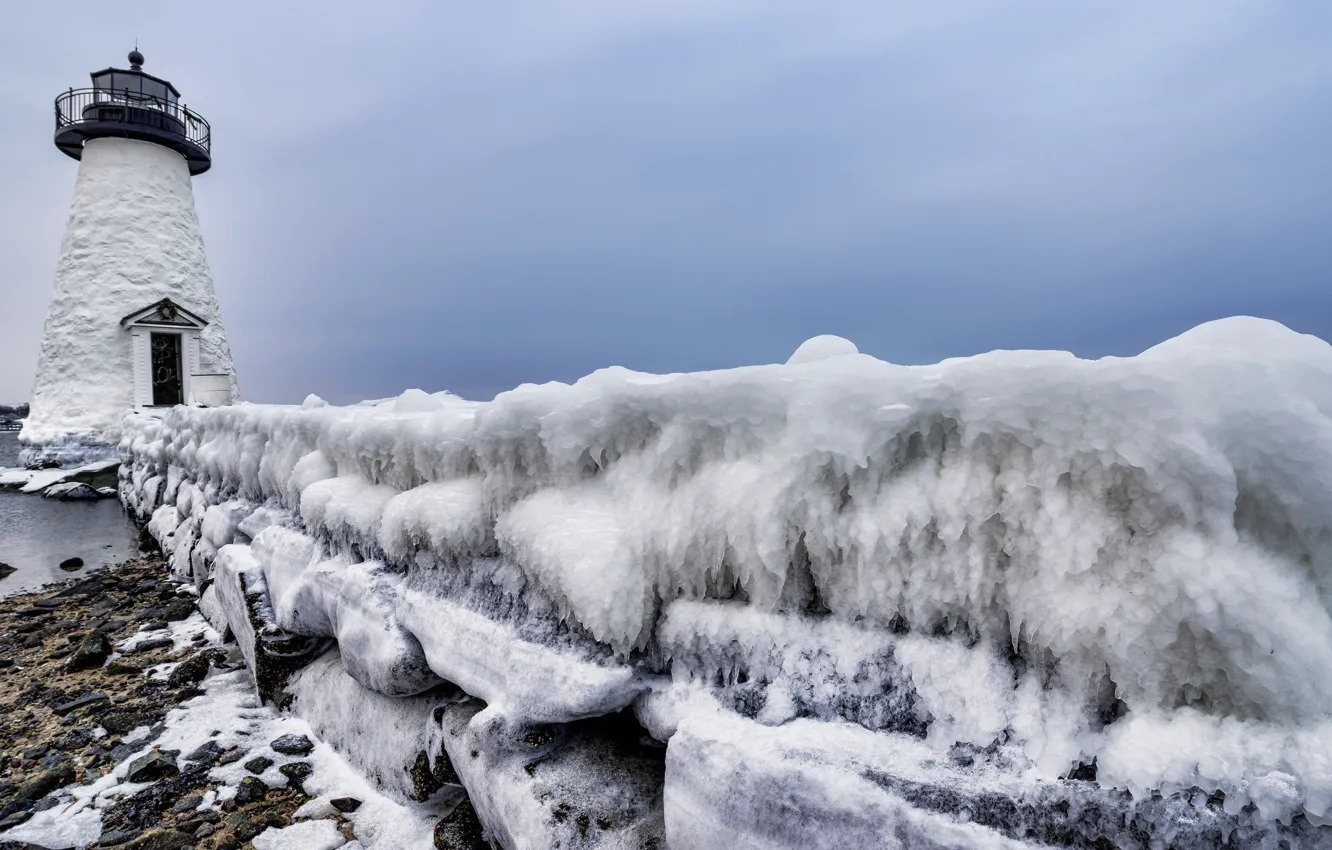 Photo wallpaper ice, winter, lighthouse