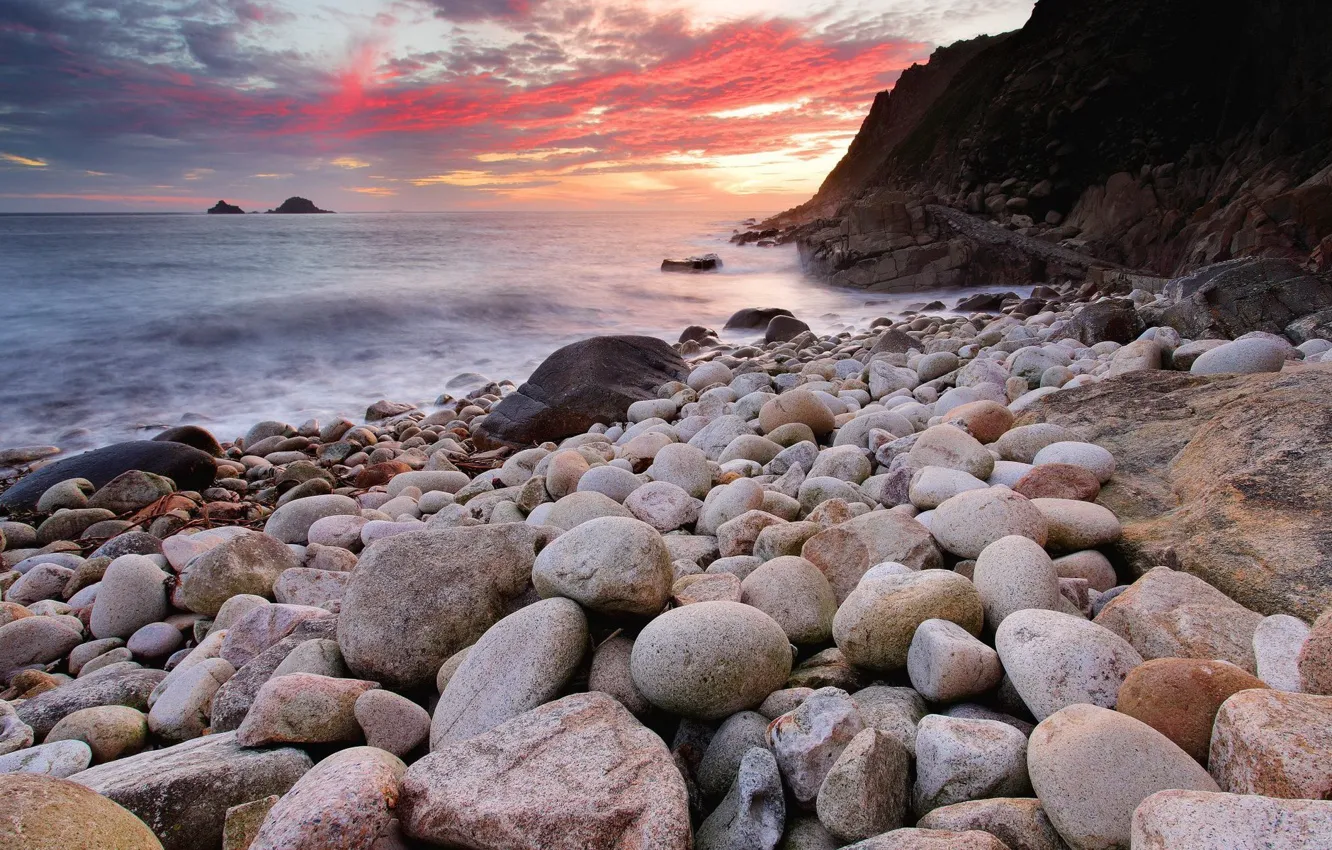 Photo wallpaper stones, rocky shore, Sunset on the Sea
