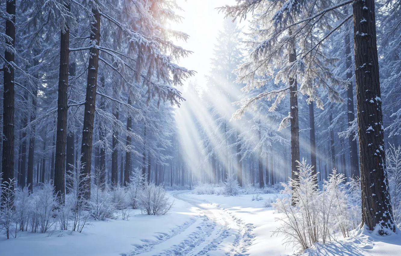 Photo wallpaper winter, forest, snow, tree, forest, nature, winter, snow