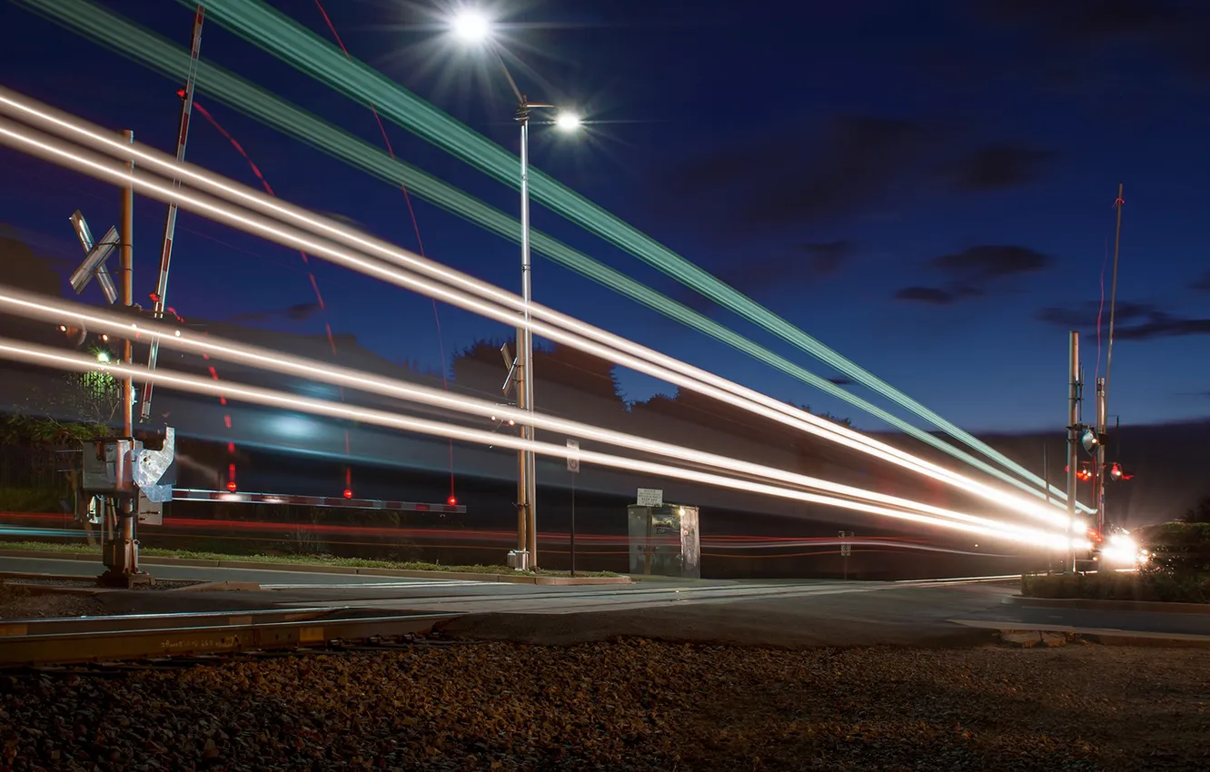 Photo wallpaper road, night, lights, moving