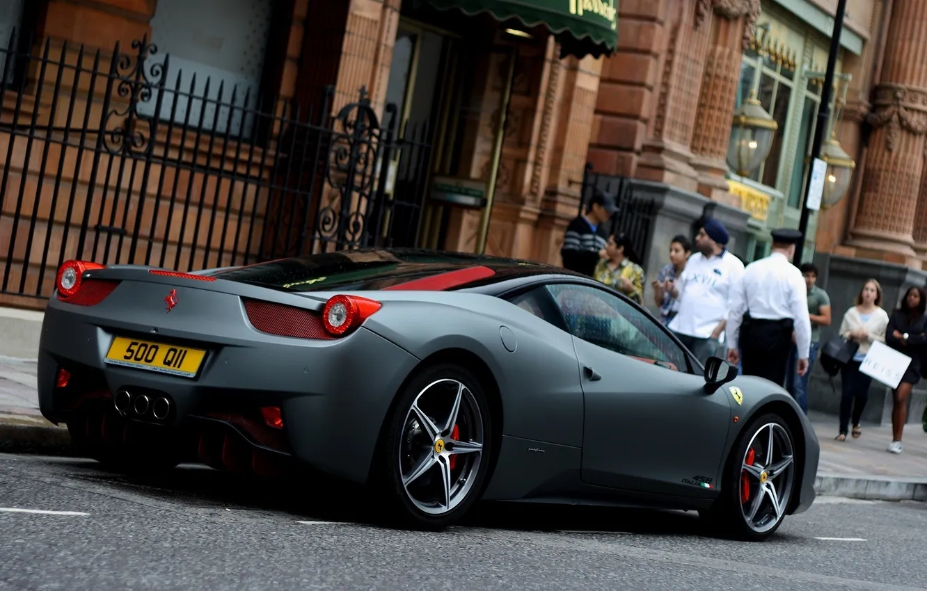 Photo wallpaper road, machine, auto, the city, grey, Ferrari, car