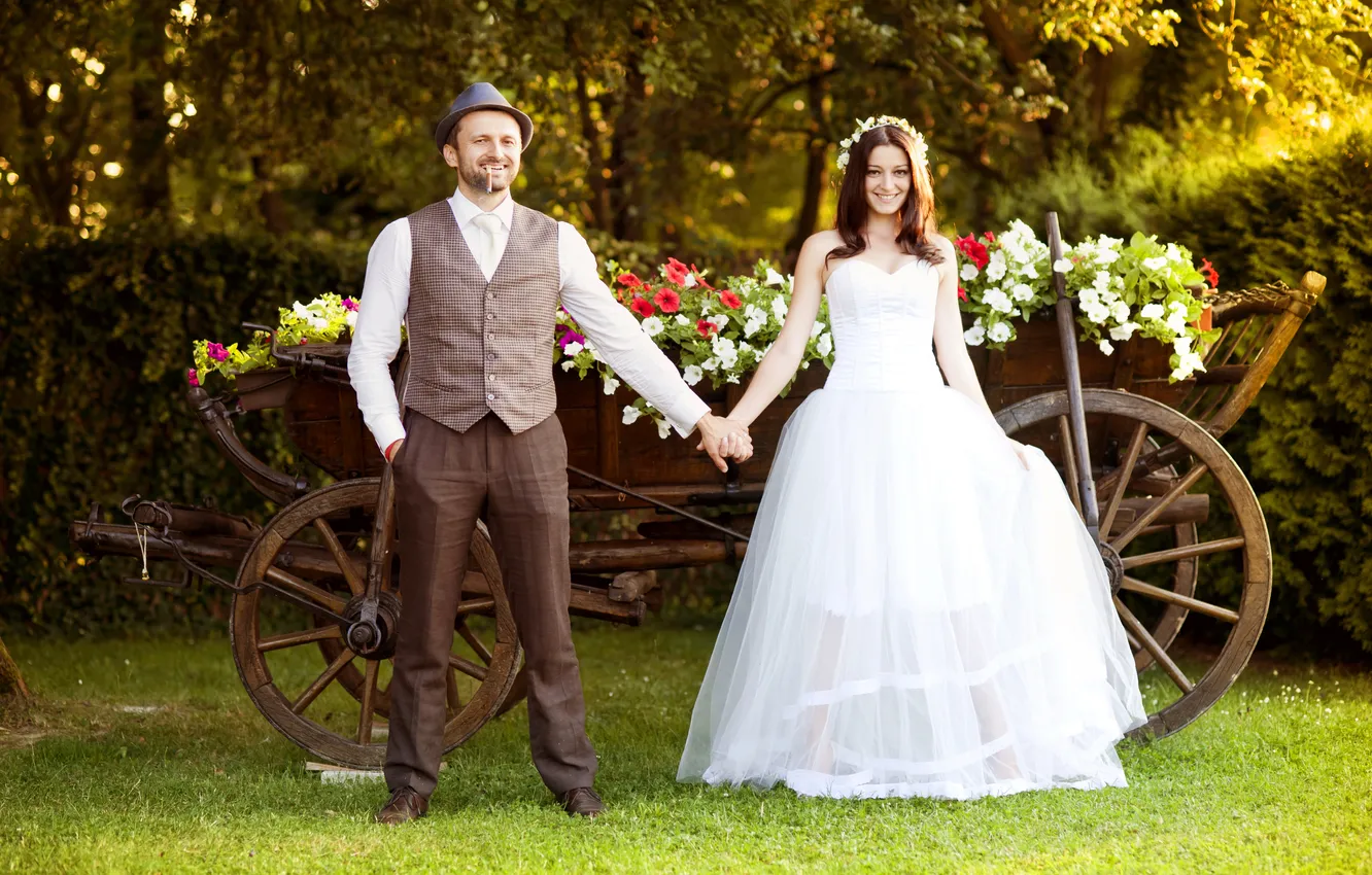 Photo wallpaper girl, flowers, coach, guy