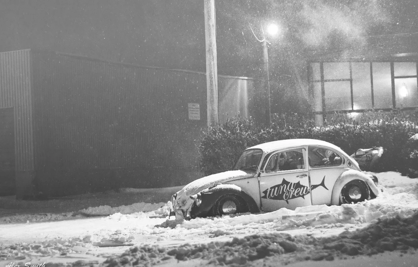 Photo wallpaper winter, snow, Volkswagen, Volkswagen, snow, Beetle, beatle