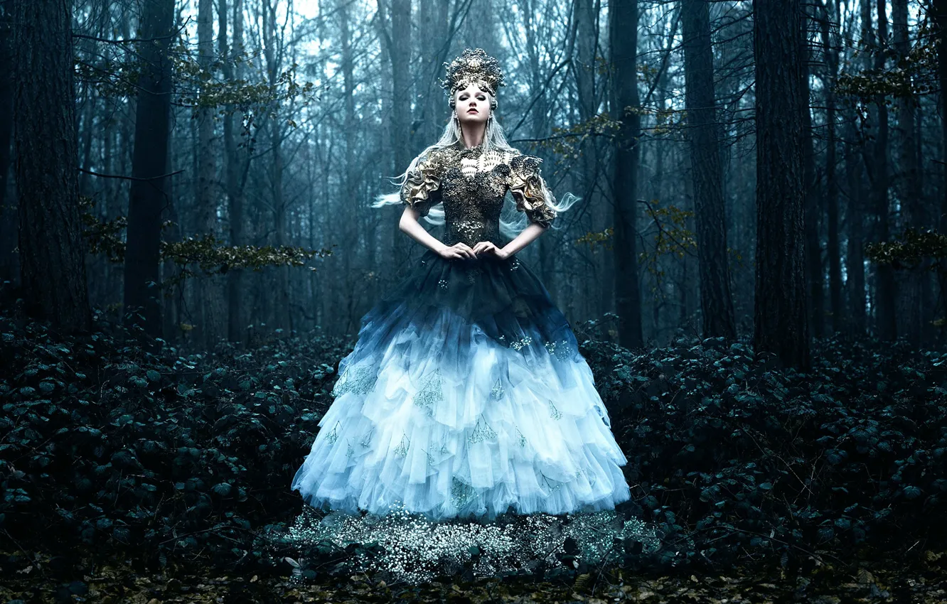 Photo wallpaper forest, girl, dress, Bella Kotak, Daughter of Spring