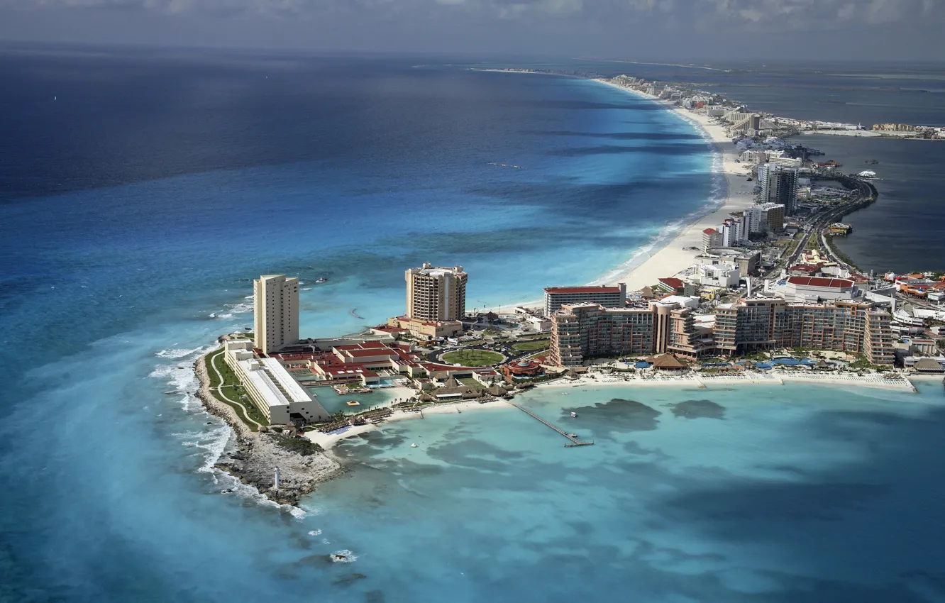 Photo wallpaper beach, the sky, water, the ocean, home, Mexico, Mexico, Cancun