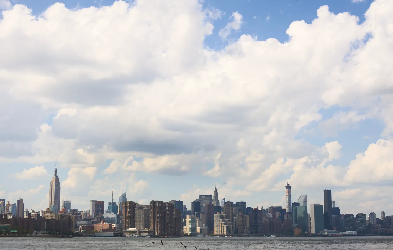 Photo wallpaper USA, United States, skyline, sky, water, New York, Manhattan, NYC
