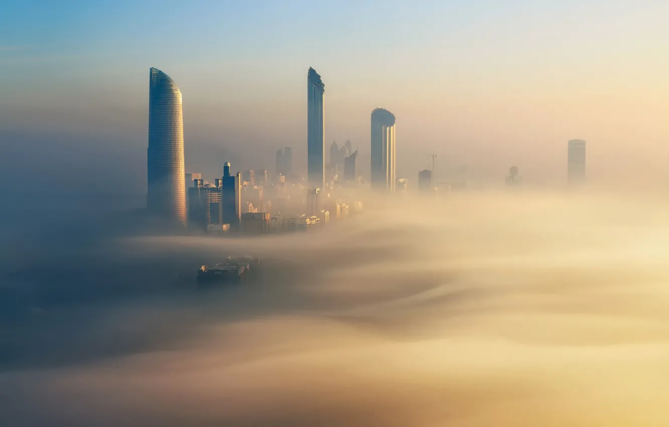 Photo wallpaper the city, fog, morning, gold, Dubai, Dubai, UAE