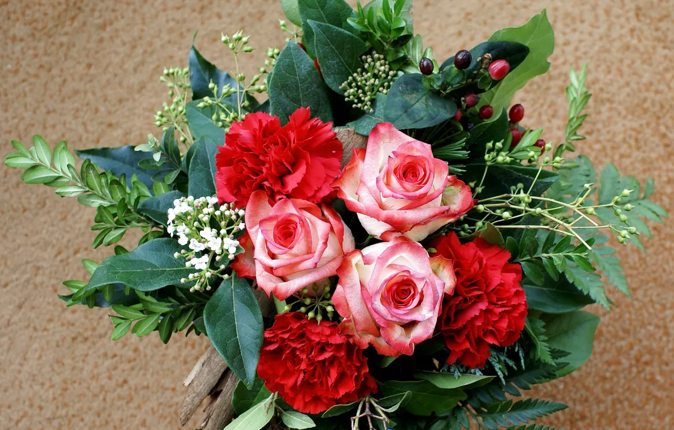 Photo wallpaper rose, bouquet, petals, carnation