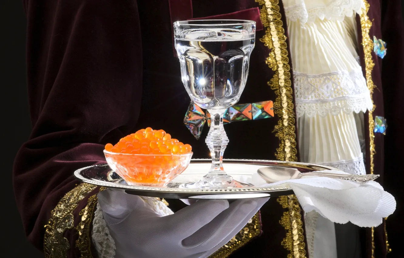 Photo wallpaper vodka, caviar, glass, tray