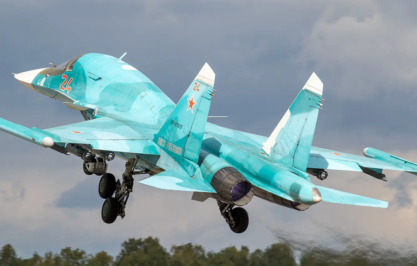 Photo wallpaper fighter-bomber, Su-34, Sukhoi, Videoconferencing Russia, Russian multifunctional supersonic