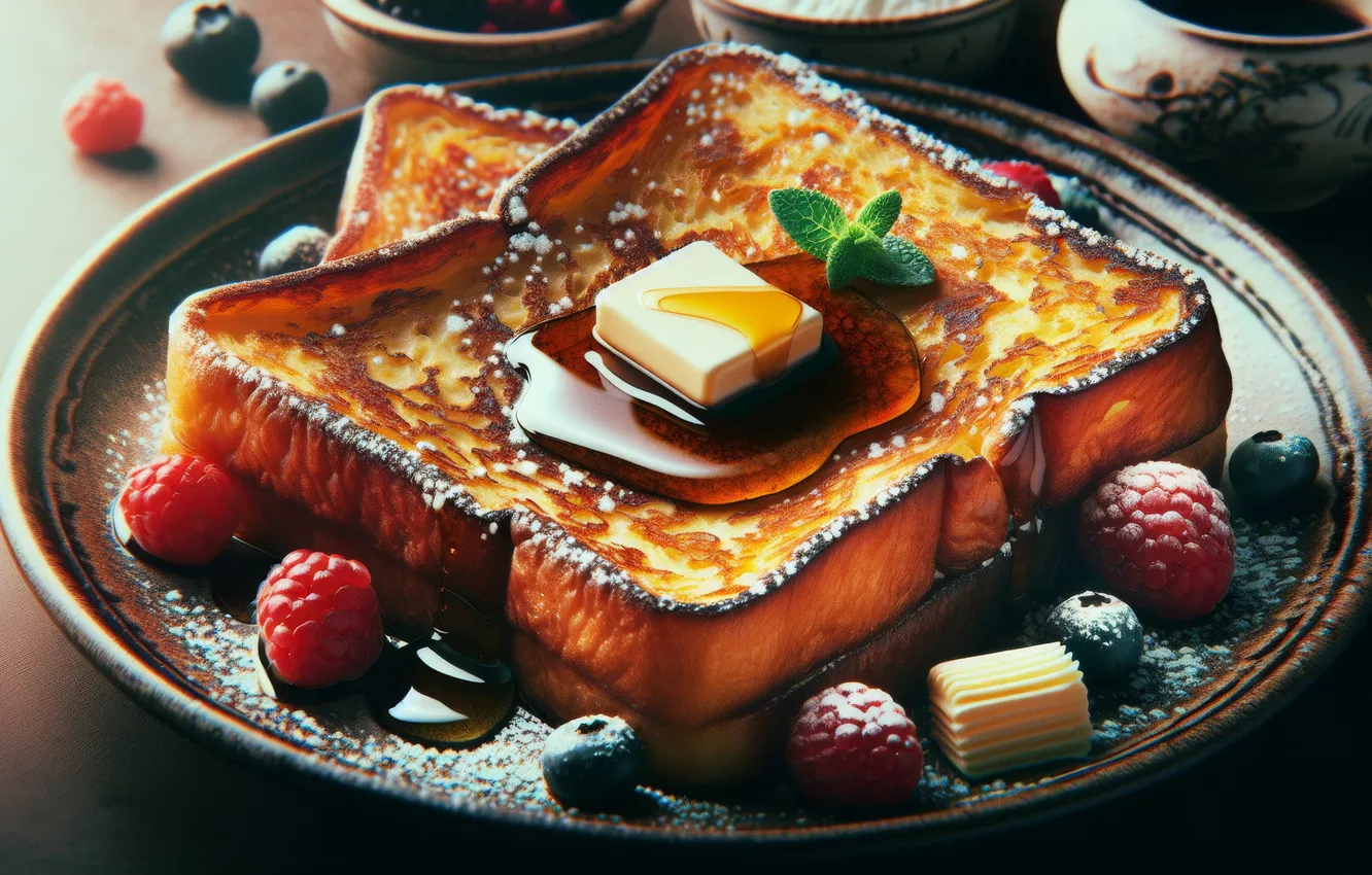 Photo wallpaper berries, raspberry, oil, mint, toast, AI art