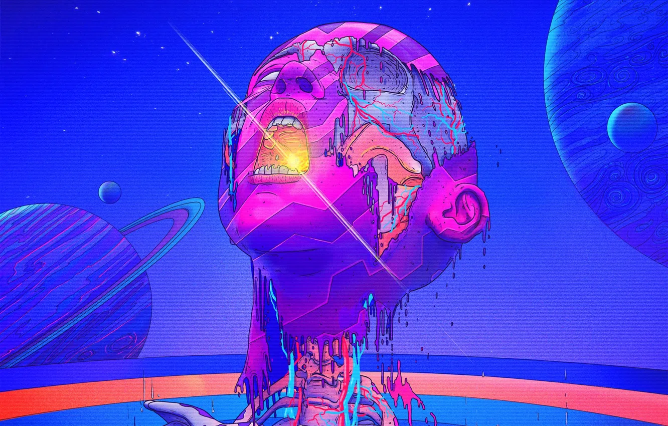Photo wallpaper space, face, style, fiction, heart, color, skull, planet