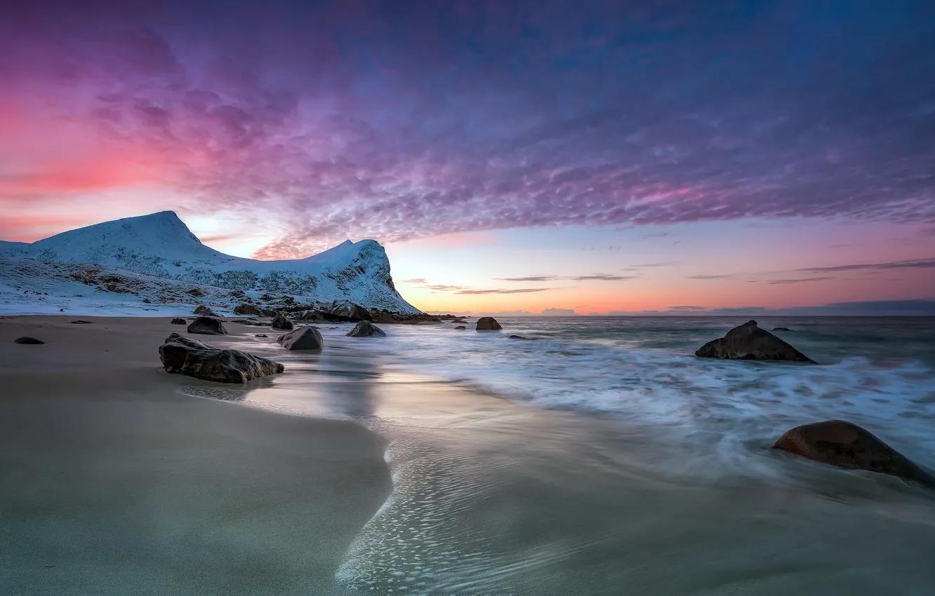 Photo wallpaper sea, sunset, shore