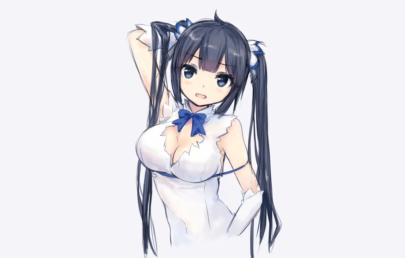 Photo wallpaper girl, sexy, cleavage, long hair, dress, boobs, anime, blue eyes