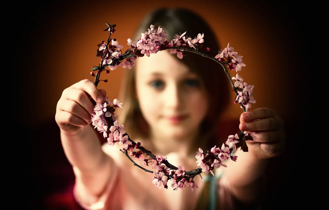 Photo wallpaper girl, wreath, bokeh