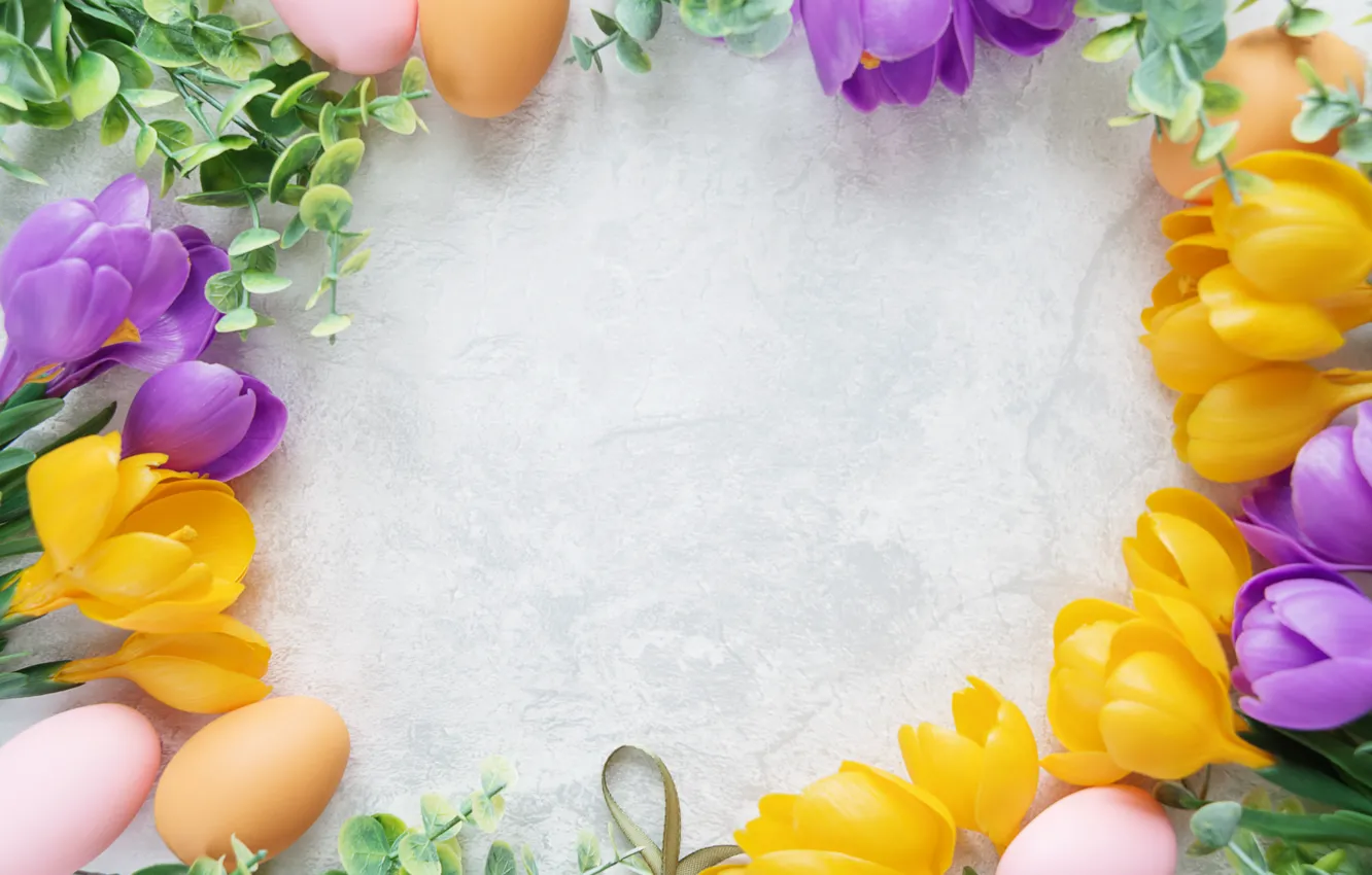 Photo wallpaper flowers, Easter, flowers, spring, Easter, eggs, Happy, the painted eggs